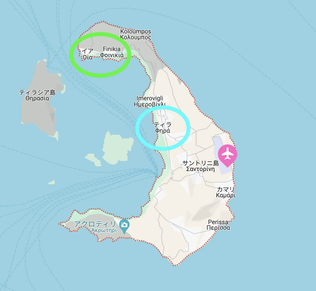 サントリーニ島の地図